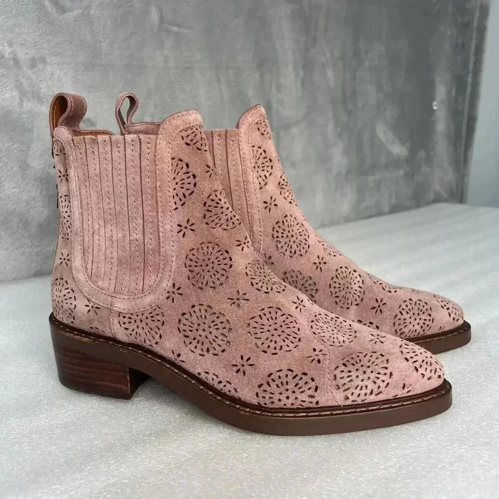 Coach Bowery Pink Chelsea Boot Genuine Leather Cut Out Rose Womens Size‎ 5.5
